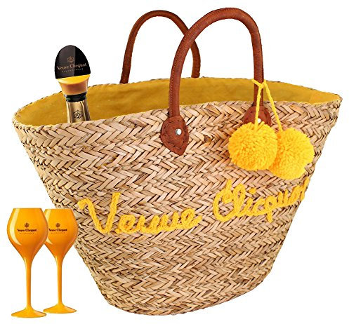 Veuve Clicquot Shopping Bag with 2 Acrylic Glasses & Champagne Bottle Stopper ? Yellow Design