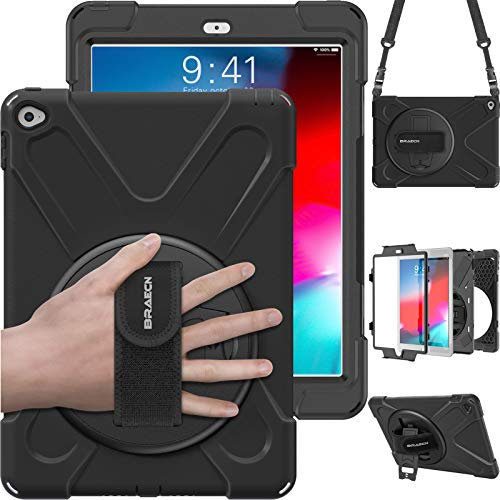 Custodia per iPad Air 2, Braecn resistente corpo robusto PC silicone case con un supporto girevole a 360 gradi/a cinghia e tracolla Protable per Apple iPad Air 2 2014 Release (6th Generation) (NERO)