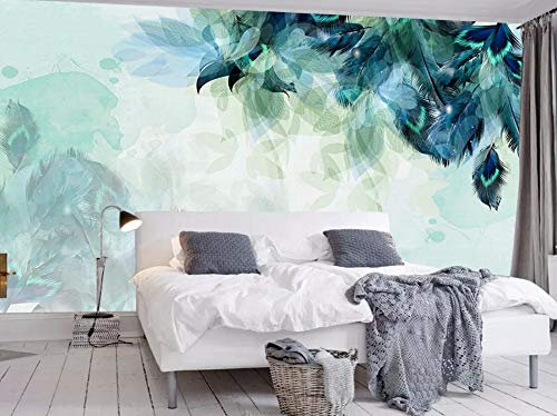 Papier Peint 3D Plumes Bleues Simples Peintes À La Main Moderne Intissé Décoration Murale