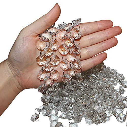 Belle Vous Perles de Cristal en Verre Transparent pour Chandelier et Guirlande (Lot de 6) – 1 m de Chaine de Perles Octogonales de 1,9 cm - pour Artisanat,Déco Mariage/Noël/Fête, Bijoux et Lampes