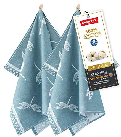 ZWOLTEX Hochwertige Geschirrtücher aus 100% Ägyptischer Baumwolle I Made IN EU I Oeko-TEX 100 I Küchentücher - 2X Geschirrhandtücher mit Motiv Libelle Blau