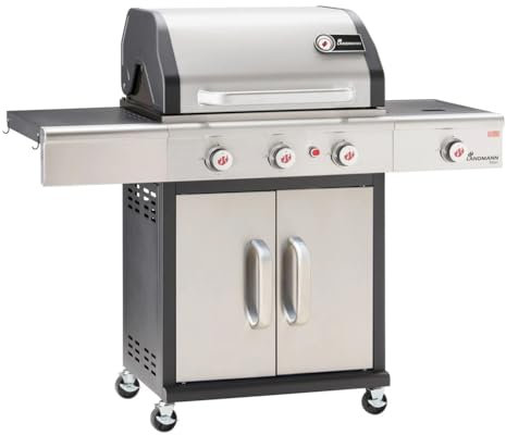 LANDMANN Gasgrill Triton maxX PTS 3.1 | Premium Gasgrill mit doppelwandigem Deckel & maxX-Zone für maximale Hitze | Grillrost aus emailliertem Gusseisen für perfektes Grillbranding [Edelstahl]
