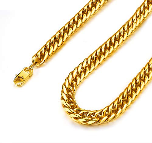 FindChic Goldkette Herren 51cm Männer Panzerkette 12mm breit Edelstahl Cuban Chain Punk Gliederkette mit Geschenkebox für Herren männer