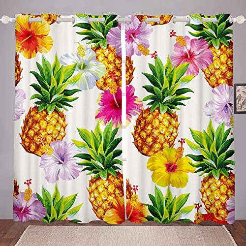 Ananas Blickdichte Vorwand Hawaii Blumen Vorstehend Tropenfruchtdruck Fenstervorhang Sommer Bunt Botanisch Vorhang 137x117cm