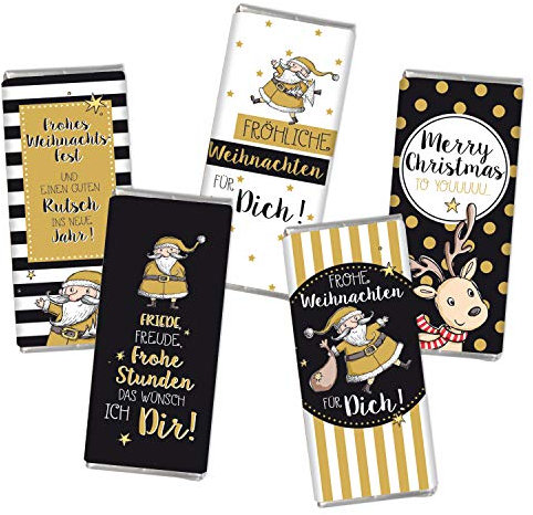 STEINBECK Minischokolade Weihnachten 5x18g - gold schwarz - Vollmilch Geschenk Befüllung Adventskalender Tischdekoration Weihnachtsmann Wichteln