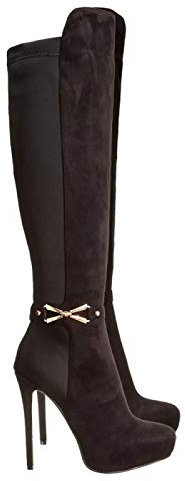 HOMDREAM Tacchi Donna Stivali con Tacco Alto 17CM Stivali al Ginocchio Stivali con Fiocco a Spillo Stivali Personalizzati,Black-41
