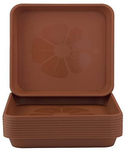 Home Garden Ornaments Square Plant Pot Saucers, Drip Tray – Set of 10 Plastic Garden Pots Large Trays for Outdoor and Indoor Plant (Light Brown, 34.2 cm)