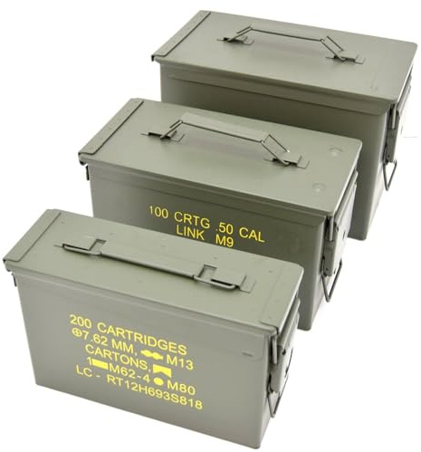 Metal Storage Utility Box Large Nato Green – Heavy Duty Steel Tool Storage Case with Removable Lid, Carry Handles & Water Resistant Seal