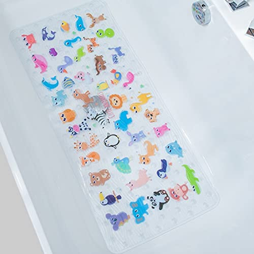 ShineCozy Alfombrilla antideslizante de dibujos animados para bañera, 90 x 40 cm, tamaño XL, tapete antideslizante para bañera de piso (Zoo DWY)