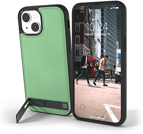 Snakehive Metro Leather Case for Apple iPhone 13 Mini || Real Leather Phone Case with Stand || Genuine Leather & MagSafe Compatible Leather Cover with Kickstand (Green)