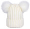 DAIHAN Wintermütze Warme Strickmütze Damen Mütze mit Kunstpelz 2 Bommeln Beanies Bommelmütze Pudelmütze Feinstrick Mütze Gefüttert Fleece Strick Beanie Weiß