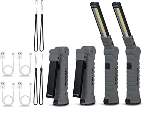 Vagocom LED USB Rechargeable Torch, Battery Powered Super Bright Flashlight COB Work Light Tools Portable Inspection Lamps for Gifts,Garage,Workshop,Camping and Emergency(4 Pack)