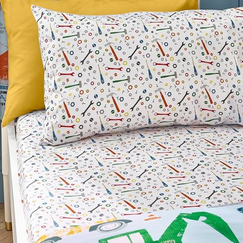 Catherine Lansfield Kids Digger Dreams Single Fitted Sheet Blue