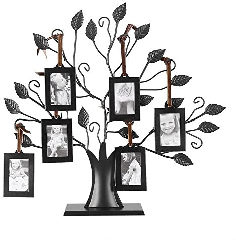 TRIXES Cornice portafoto con albero genealogico, cornice multipla con 6 cornici staccabili da appendere, autoportante, ottimo regalo di compleanno in famiglia, colore nero