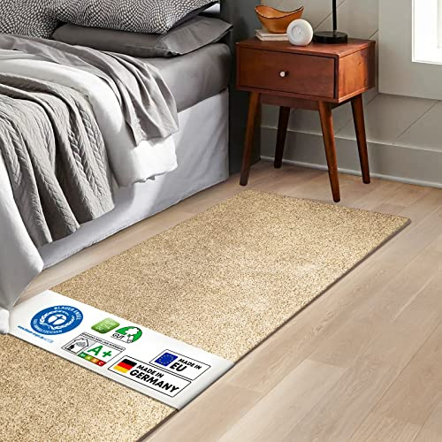 KARAT Bettvorleger Barcelona - Shaggy Bettumrandung - Teppich Läufer für Schlafzimmer Wohnzimmer - Flauschiger Teppichläufer (80 x 200 cm, Beige)