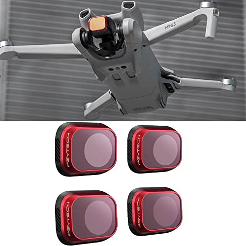 PGYTECH Filter kompatibel mit DJI Mini 3 UV CPL ND NDPL Objektivfilter Zubehör kompatibel mit DJI Mini 3 (4 Stück (ND16+ND64+ND128+ND256))