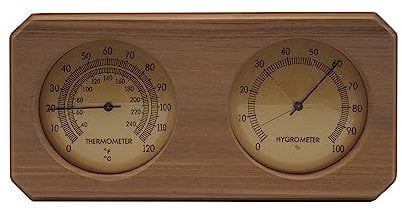 HSE - Termómetro e higrómetro de cedro para sauna - Instrumento mecánico 2 en 1 con diseño minimalista y diales de vidrio (horizontal)