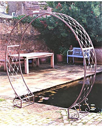 AuraHome Metal Round Arch Lattice Design with Scroll Rustic Effect Rustic Garden Support Structure Floor Standing 210 cm x 212cm Transform your Garden Space
