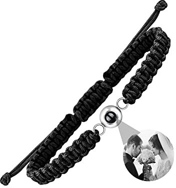 Nergaebe Personalisiertes Foto-Armband mit Bild innen für Männer Frauen Personalisiertes Bild-Armband Verstellbares handgefertigtes geflochtenes Seil-Kreis-Foto-Armband für Ihn Sie