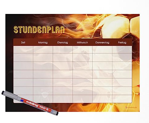 Friendly Fox Fußball Stundenplan abwischbar, DIN A4 magnetischer Stundenplan abwischbar zum Aufhängen an Kühlschrank Whiteboard mit Stift