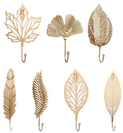 Parliky 7 Pièces Mur Décoratif Porte-serviettes Muraux Bourse D'or Crochet Mural Feuille De Ginkgo Décor Champêtre Décor Rétro à Clés Muraux Porte- Fer Forgé Feuilles