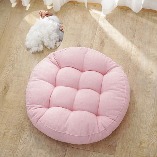 Surwin Coussin de Sol Coussin Chaise, Coussin Rond Coussins de Jardin Coussin Sol Tatami pour Yoga Méditation Tea Party Balcon Salon Enfant Adultes (42cm,Rose)