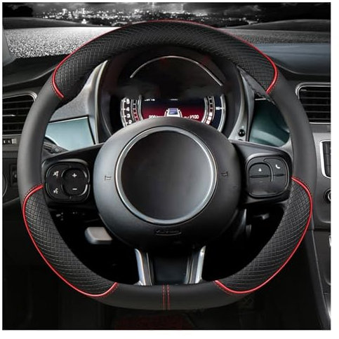 BIVOO Lenkradbezug Für FIAT 500 Für 500E Für 500L Für 500X 36CM Auto Lenkrad Abdeckung Mikrofaser Leder Auto Zubehör Lenkradschutz (Größe : RED D Shape)