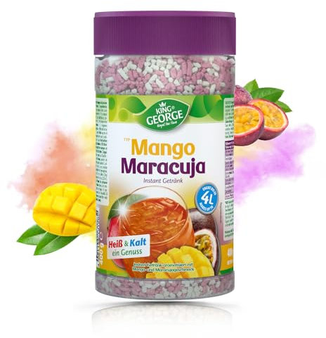 KING GEORGE - Royal Tea Time, Mango Maracuja Geschmack, Instantgetränk 6 x 400 g, 1 Dose ergibt bis zu 4L Erfrischungsgetränk heiß & kalt ein Genuss