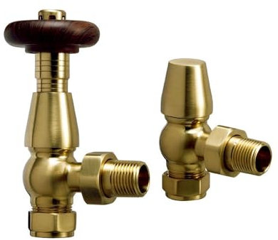 EcoSpa Chelsea Thermostatic Valve - Angled - Brushed Brass (Pair)