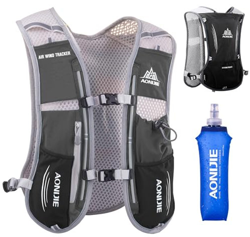 5 L Running Vest Backpack, Lightweight Hydration Vest Backpack for Women & Men Outdoor Sports, Marathon, Trail Race, Cycling, Hiking, Climbing (Black with 500ml Soft Flask)