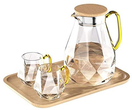 ANSNOW Glass Water Jug with Lid and Spout, Juice Jug, for Hot/Cold Water, Lemon Tea and Juice, Water Glass/-/Kettle + Water Cup