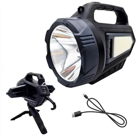 MAKA Torcia LED Professionale Ricaricabile Solare Treppiedi con Potenza Super Luminosa per Illuminare fino a 400 Metri Impermeabile Lunga Autonomia Powerbank Campeggio Escursioni ed Emergenze (Solar+)