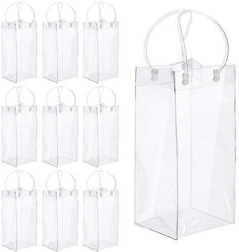 10 pièces Champagne PVC transparent, Sac Refroidisseur Bouteille, Sac Glace Refroidisseur Bouteille, Sac glace Champagne PVC, Sac Glace Vin Avec Poignée pour Les Glaçons