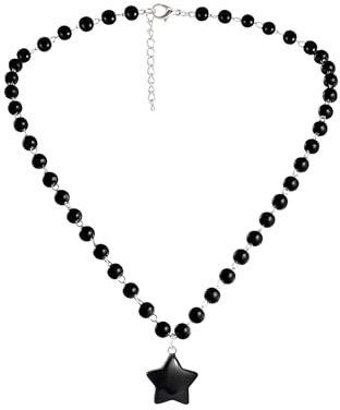 Manfnee Stern Kreuz Anhänger Halskette Schwarz Perlenketten Halsketten Dark Gothic Halskette Boho Halskette