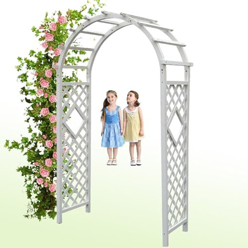 YHDZWY Rosenbogen Holz Rankgitter Gartenbogen Rankbogen Hochzeit Torbogen Rosenbögen Rankhilfe Gartendeko Stabiles Außenbereich Hinterhof Rasen Hinterhof Terrasse Balkon(Color:Weiß,Size:W140*H225CM)