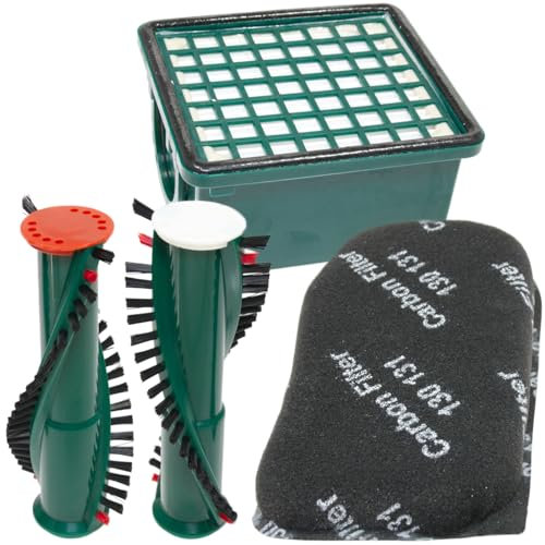 DeClean 1 x HEPA-Filter, 1 x Aktiv-Geruchsfilter Motorfilter 1 Set Bürsten rot/weiß kompatibel mit Vorwerk Kobold VK 130 131 SC / VK130 VK131, ET340, EB350, EB351