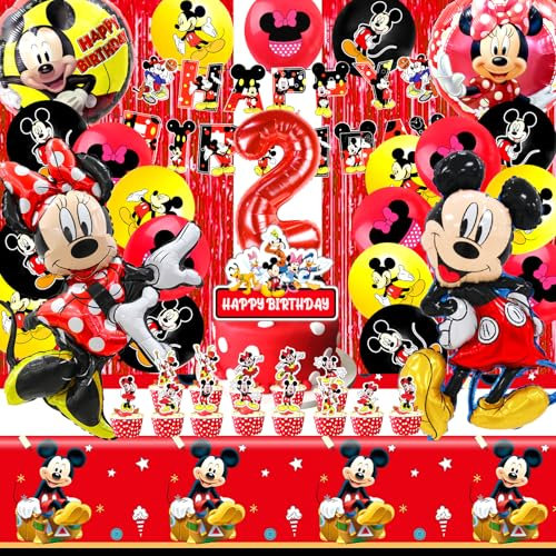 51 Pcs Decoracion Cumpleaños Minnie 2 Años,Globos Minnie 2 Años, Decoracion Cumpleaños 2 Año Mickey, Minnie Fiesta, Fiesta Mickey, Mickey Globos, Mickey Mantel, Decoracion Fiesta Mickey