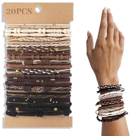 Haargummi Damen, 20 Stück Boho Haargummis für Frauen und Mädchen, Haargummi Armband, Geflochtene Elastische Haargummis, Stretch Pferdeschwanz Haargummi für Dünnes Dickes Mittleres Langes Haar