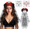 Jour des Morts Coiffe, Serre Tete Fleur dia de los Muertos, Halloween Bandeau Jour des Morts Mexicain, Crâne Serre-Tete(Fleurs Rouge Noir), Voile, Tatouages Visage Femme, Pour Carnaval Halloween