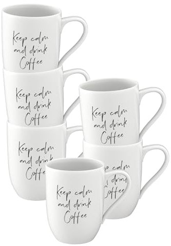 Villeroy & Boch - Statement, Becher mit Henkel 6er Set, Keep calm and drink coffee, 280 ml, Kaffeebecher mit Sprüchen, Premium Porzellan, Weiß-Schwarz
