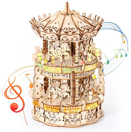 STRUCWOOD 3D Holzpuzzles für Erwachsene - DIY Karussell Spieluhr Kit - Bauen Sie Ihr eigenes Holzkarussell - 3D Holzpuzzle für Hobbys - Einzigartiges 3D Weihnachtspuzzle - Holz 3D Puzzles Geschenk