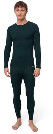DANISH ENDURANCE Merinowolle Thermo-Unterwäsche Set, Premium Skiunterwäsche, Funktionsunterwäsche, Lange Unterhose & Langarmshirt für Herren, Dunkelgrün, 2XL