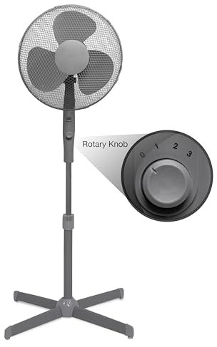 Knight 16'' Pedestal Fan with Grey Matt Finish, Rotary Knob Control, Cross Base, Tilting Head & Oscillation | Adjustable Height, Quiet Operation