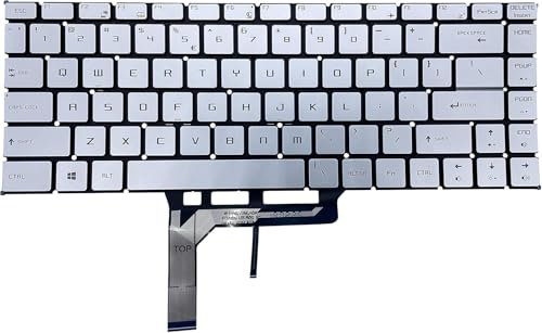 Replacement Backlight Keyboard for MSI GF65 GS65 Stealth Series Game Laptop, for MSI GF63 Thin Game Laptop US Layout with Backlight (Silvery)