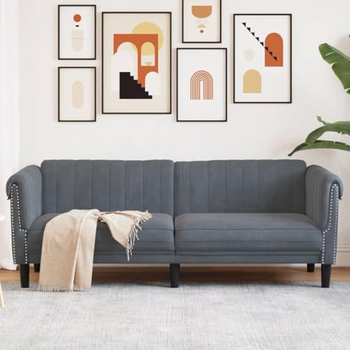 IKAYAA Sofa 3 Sitzer mit Kissen Chesterfield Sofas Chesterfield Couch 3er Sofa Chesterfield Sessel Samt 203 x 77 x 74 cm Dunkelgrau