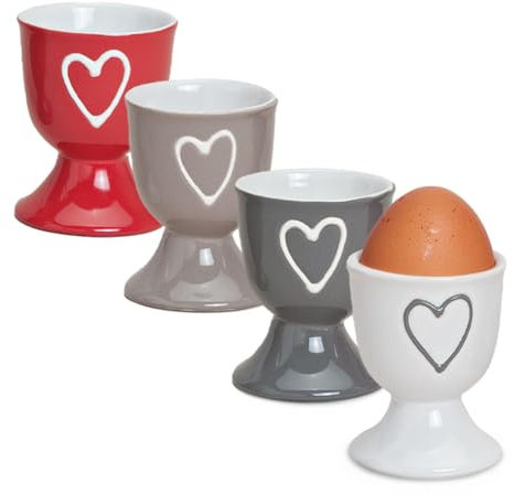 Bunte Landhaus-Stil Eierbecher 4er Set bunt - Runde Keramik Frühstücks-Eier Herzen Untersetzer