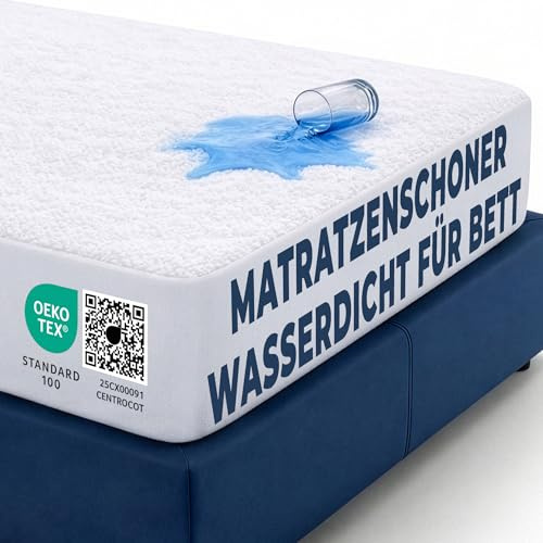 Matratzenschoner 200x200 cm wasserdichte Matratzenauflage Spannbettlaken Nässeschutz aus Baumwolle und Mikrofaser Matratzenbezüg Inkontinenzunterlage Atmungsaktiv für Bett und Matratze Waschbar