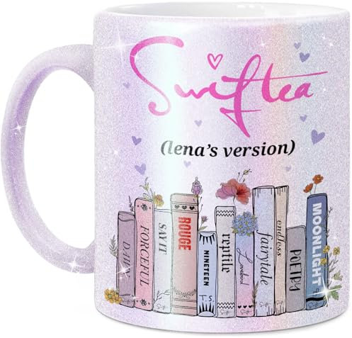 Tassenliebling® Swiftea personalisierte Glitzer Tasse - Mit Namen - Beidseitiger Druck - Perlmutt - Geschenk für beste Freundin, Kollegin - 330ml Keramik
