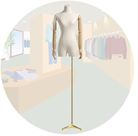 HPTHLY Weiblicher Torso-Körper, höhenverstellbarer Halbkörper-Schneiderpuppe, Dummy-Modell-Requisiten mit Armen, Modepuppen für Schaufenster-Nähdesign,Gold-A