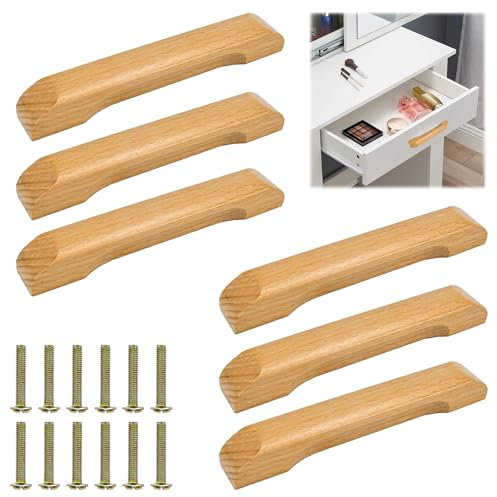 EUIEUT 6PCS Poignées de Placard en Bois Poignées d'armoire en Bois Poignee de Meuble Cuisine Bois Poignet de Porte Cuisine Bois Barre Poignée Tiroir Bois avec Vis pour Armoire Tiroir Meuble